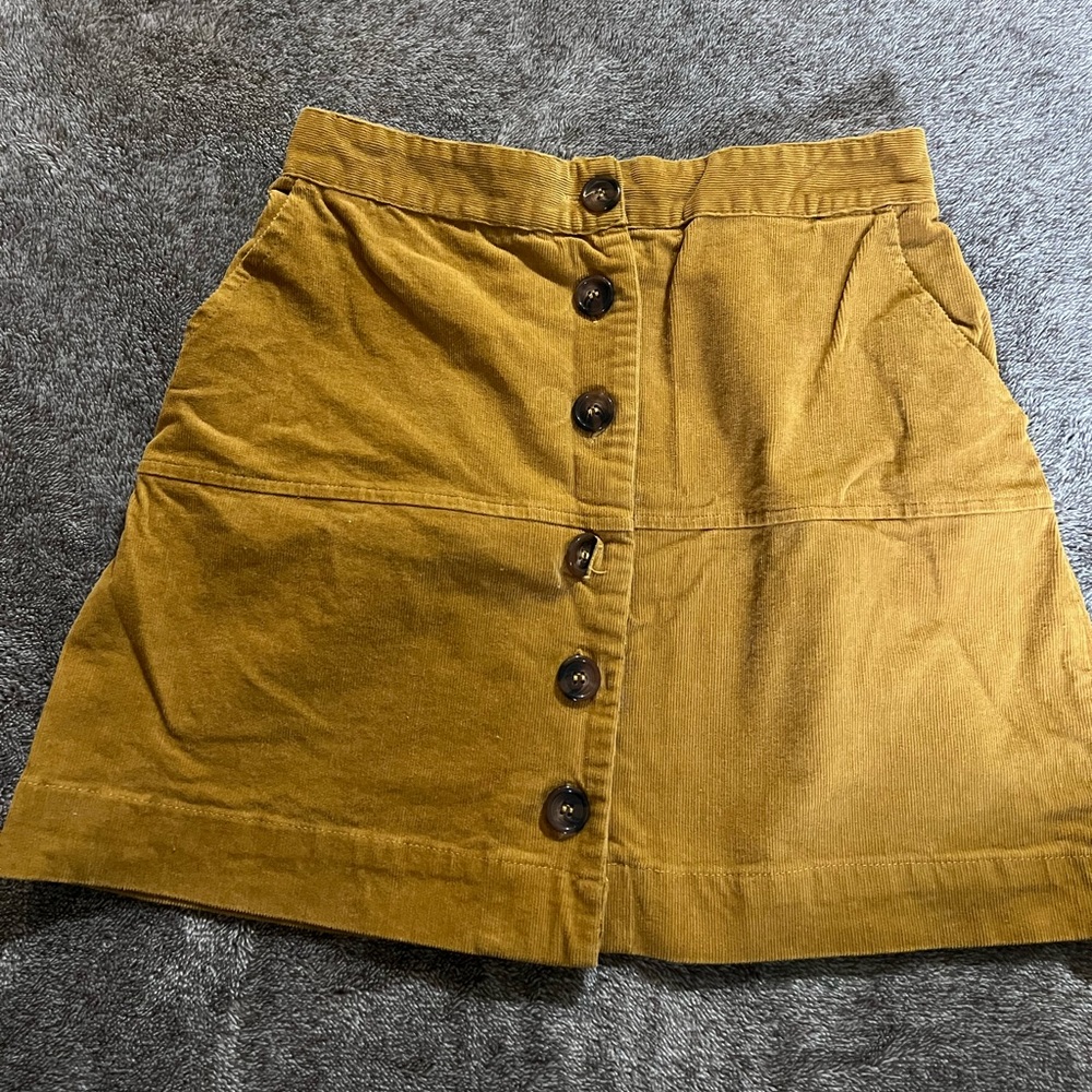 Yellow corduroy button up skirt